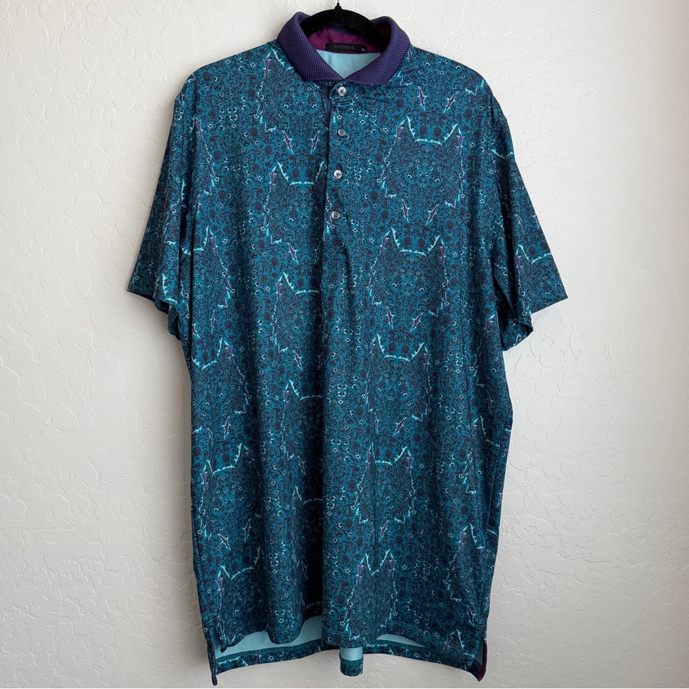 Greyson Men's Herbarium Salamander Golf Polo‎ Wolf Print Short Sleeve Shirt XL